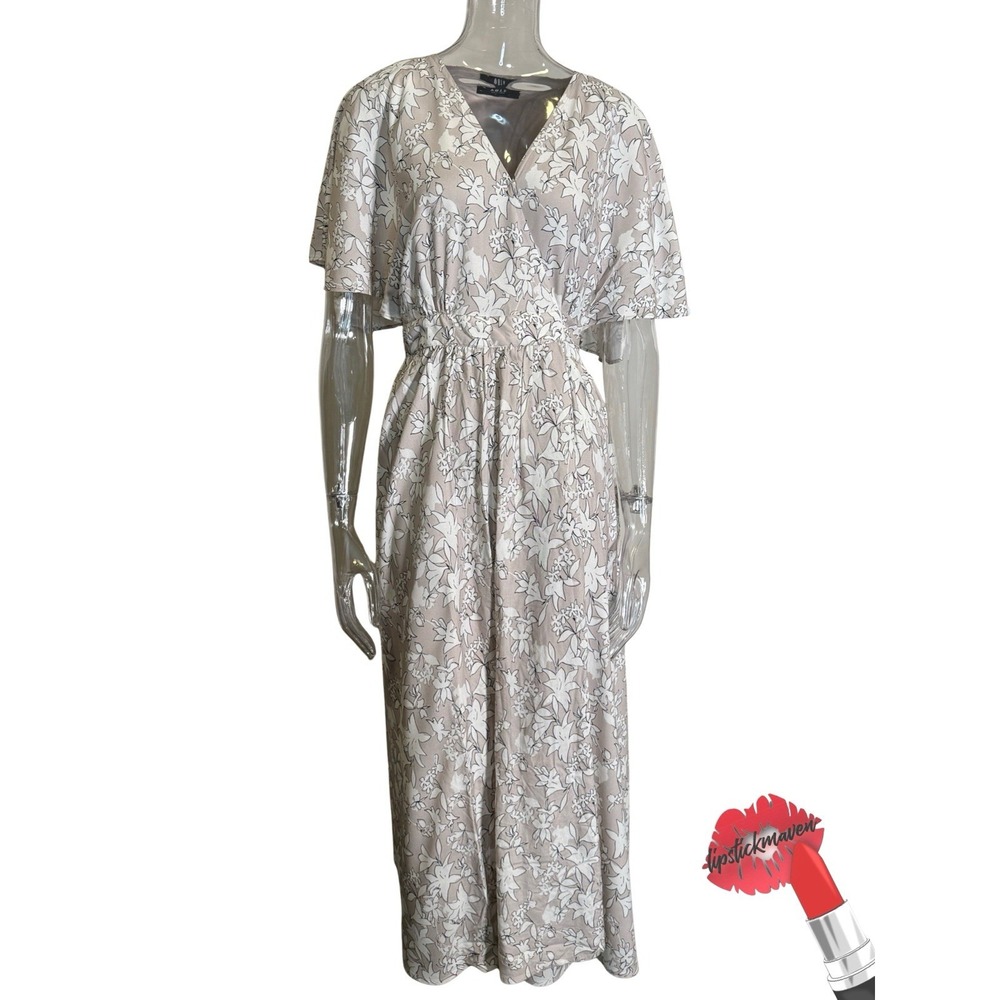 Able Maxi Wrap Dress Womens Large Gray Floral Short Sleeve Boho